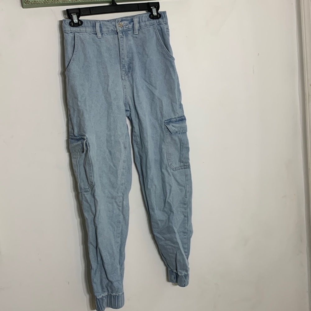 Adika light blue wash taped leg jogger cargo jeans medium Streetwear medium